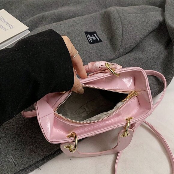 Pink Vintage Women's Diamond Grid Crossbody Handbag - Picture 9 of 10